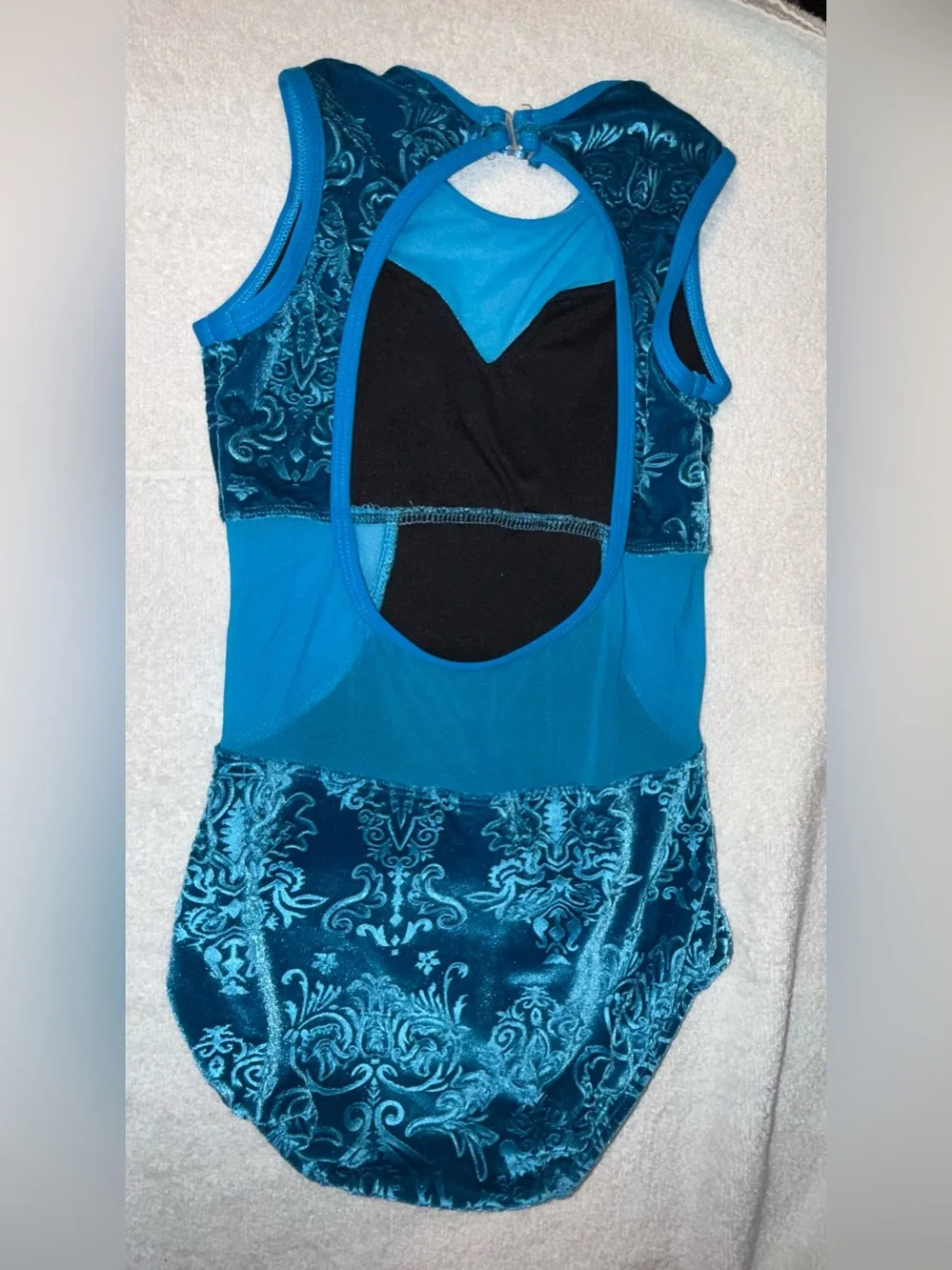 Kandi Kouture Size Children’s Large Teal  Velvet Patterned One-Piece Leotard